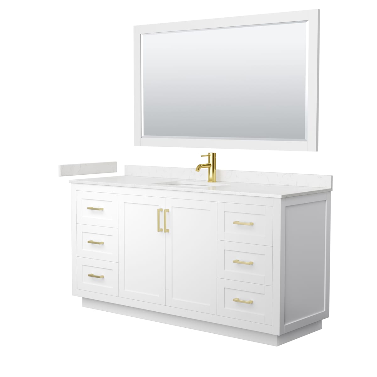 Miranda 66" Free Standing Single Basin Vanity Set with Cabinet, Cultured Marble Vanity Top, and Framed Mirror