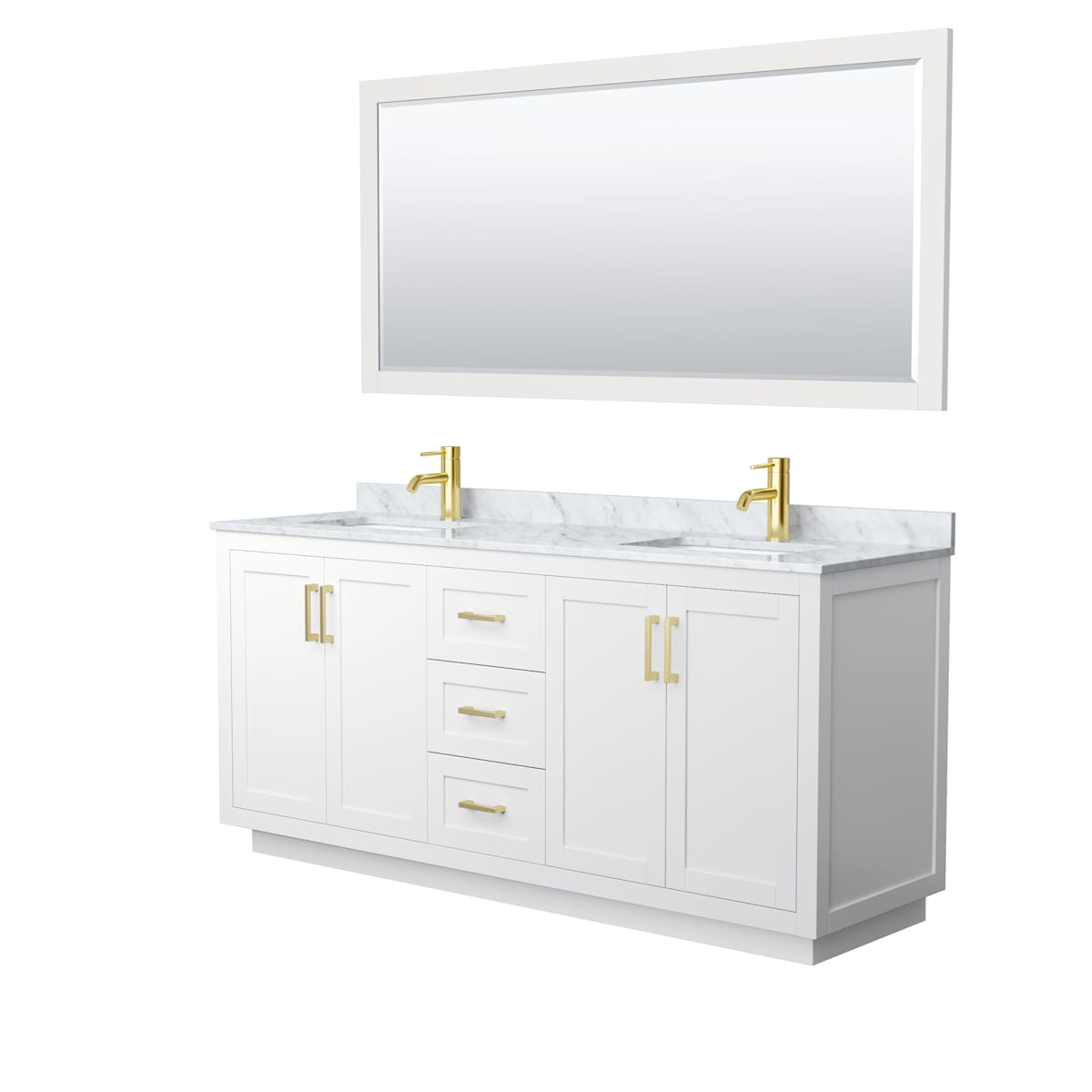 Miranda 72" Free Standing Double Basin Vanity Set with Cabinet, Marble Vanity Top, and Framed Mirror
