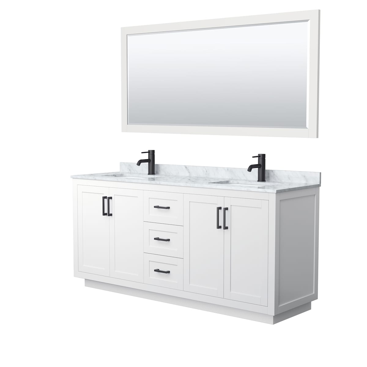 Miranda 72" Free Standing Double Basin Vanity Set with Cabinet, Marble Vanity Top, and Framed Mirror
