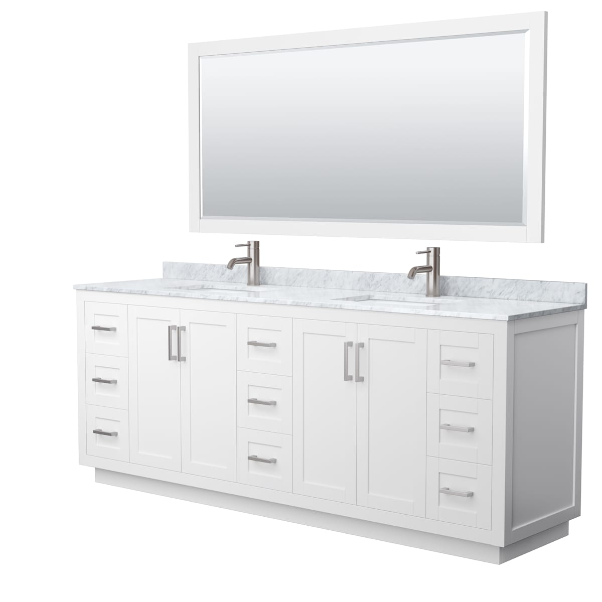 Miranda 84" Free Standing Double Basin Vanity Set with Cabinet, Marble Vanity Top, and Framed Mirror
