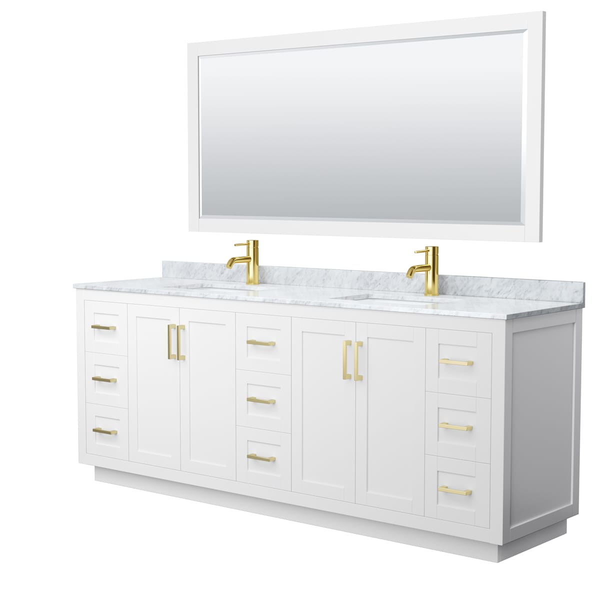 Miranda 84" Free Standing Double Basin Vanity Set with Cabinet, Marble Vanity Top, and Framed Mirror