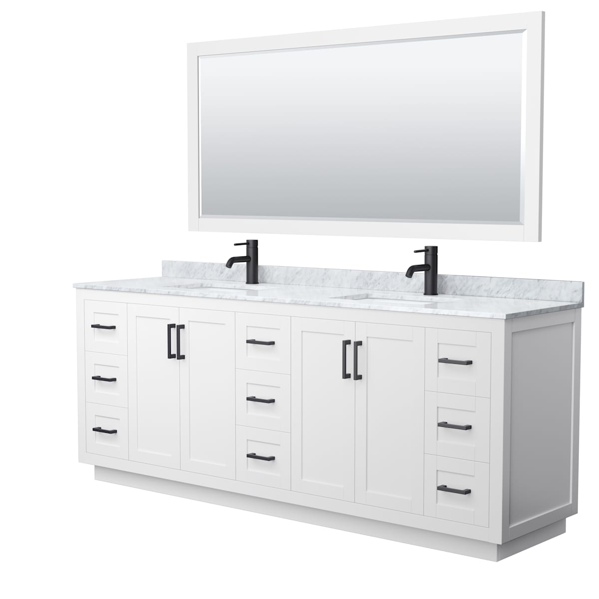 Miranda 84" Free Standing Double Basin Vanity Set with Cabinet, Marble Vanity Top, and Framed Mirror