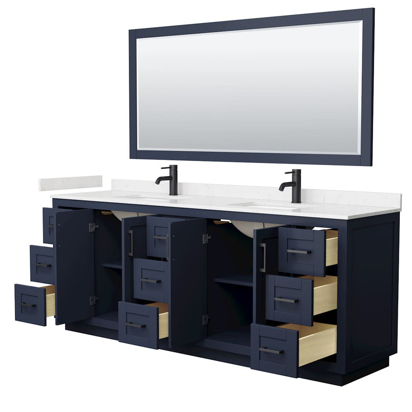 Miranda 84" Free Standing Double Basin Vanity Set with Cabinet, Cultured Marble Vanity Top, and Framed Mirror - image 3