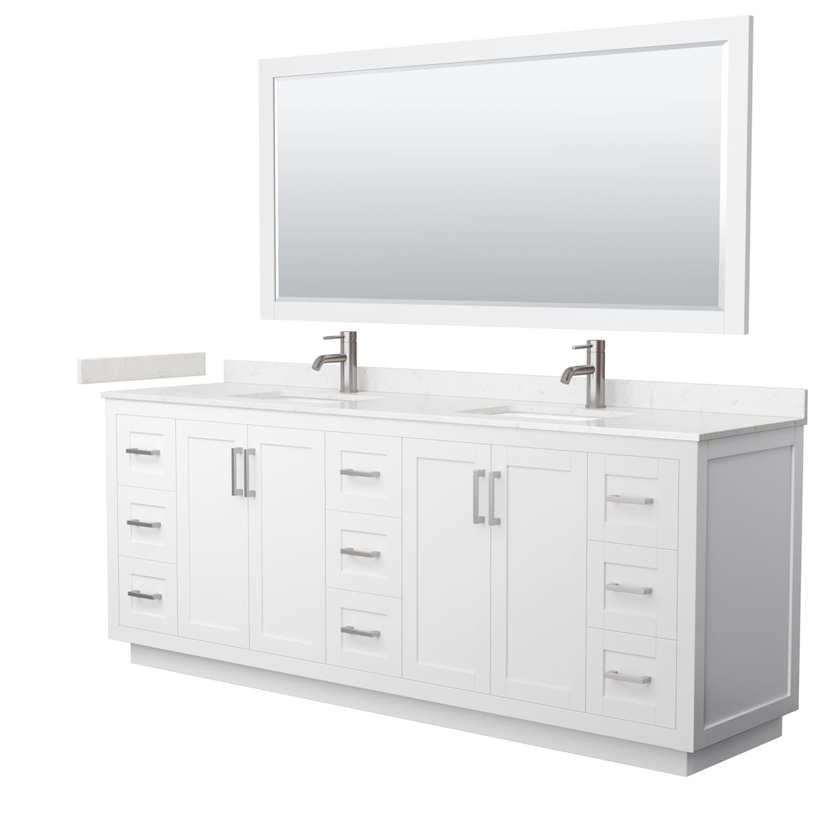 Miranda 84" Free Standing Double Basin Vanity Set with Cabinet, Cultured Marble Vanity Top, and Framed Mirror