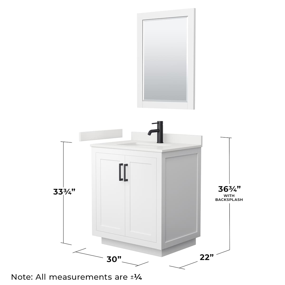 Miranda 30" Free Standing Single Basin Vanity Set with Cabinet, Quartz Vanity Top, and Framed Mirror