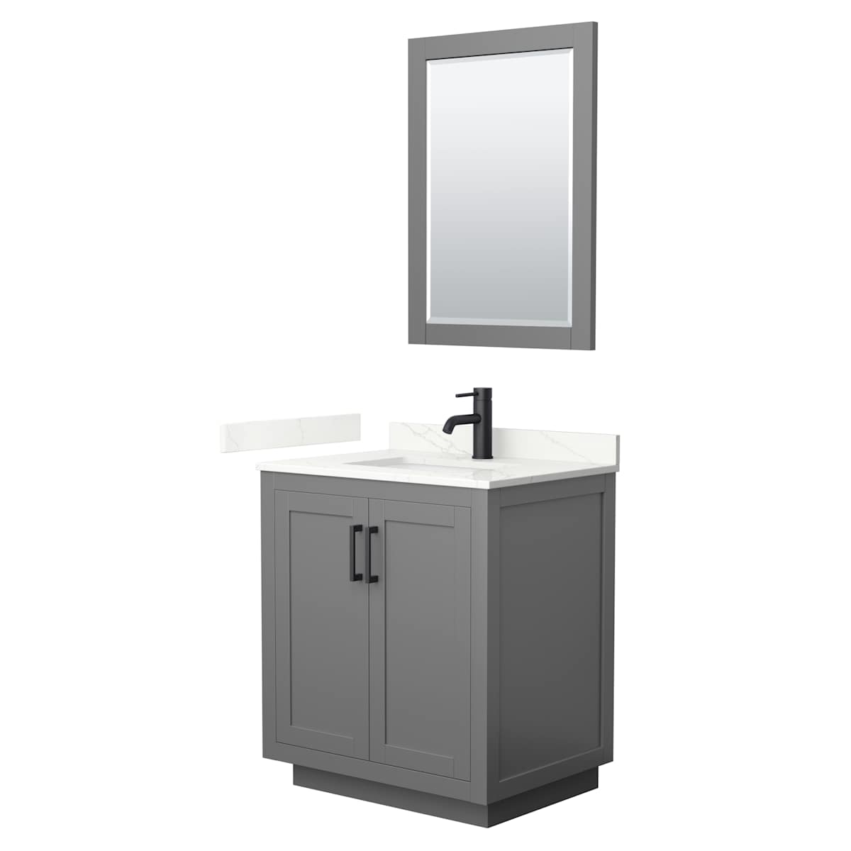 Miranda 30" Free Standing Single Basin Vanity Set with Cabinet, Quartz Vanity Top, and Framed Mirror