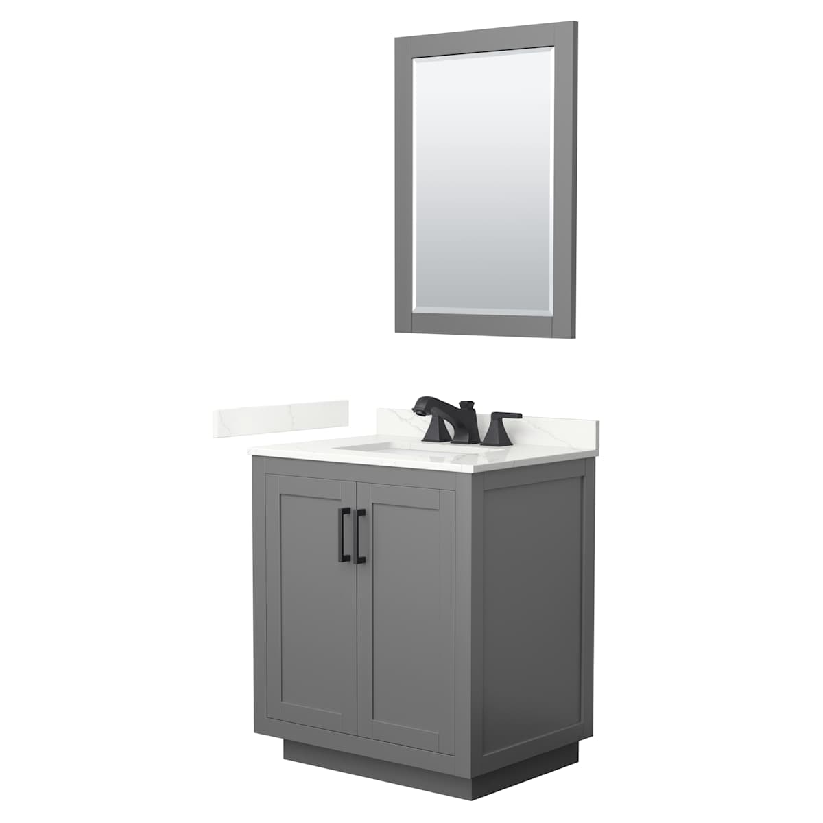 Miranda 30" Free Standing Single Basin Vanity Set with Cabinet, Quartz Vanity Top, and Framed Mirror