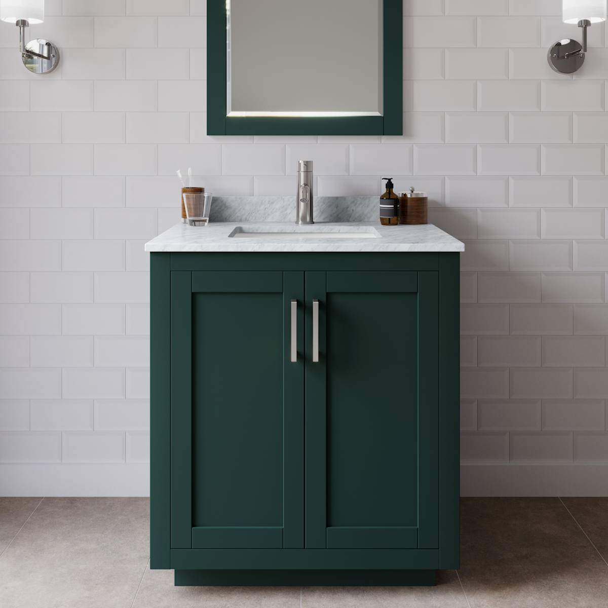 Miranda 30" Free Standing Single Basin Vanity Set with Cabinet, Marble Vanity Top, and Framed Mirror - image 1