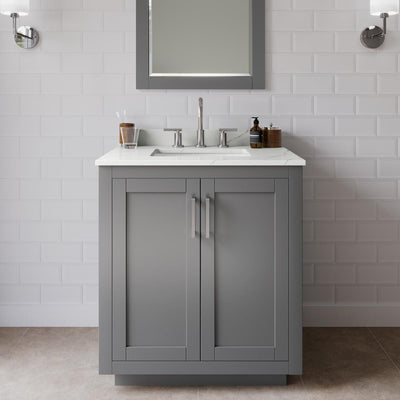 Miranda 30" Free Standing Single Basin Vanity Set with Cabinet, Quartz Vanity Top, and Framed Mirror - image 1