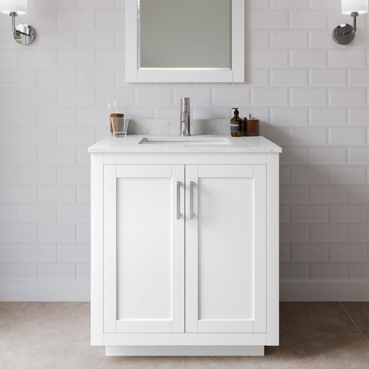 Miranda 30" Free Standing Single Basin Vanity Set with Cabinet and Cultured Marble Vanity Top