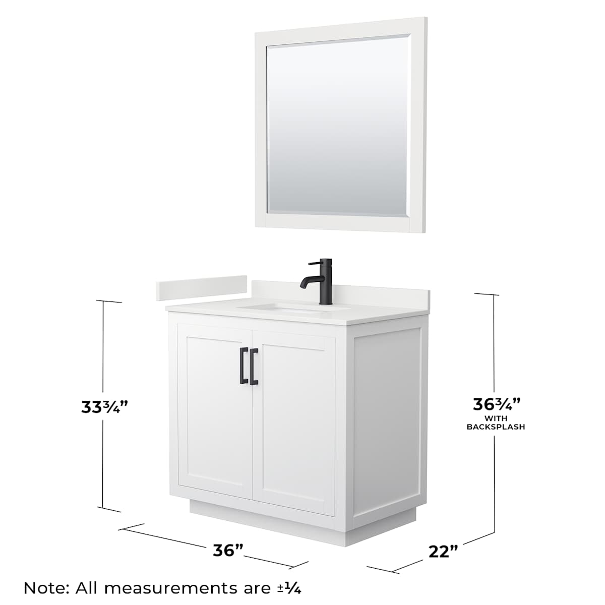 Miranda 36" Free Standing Single Basin Vanity Set with Cabinet, Quartz Vanity Top, and Framed Mirror