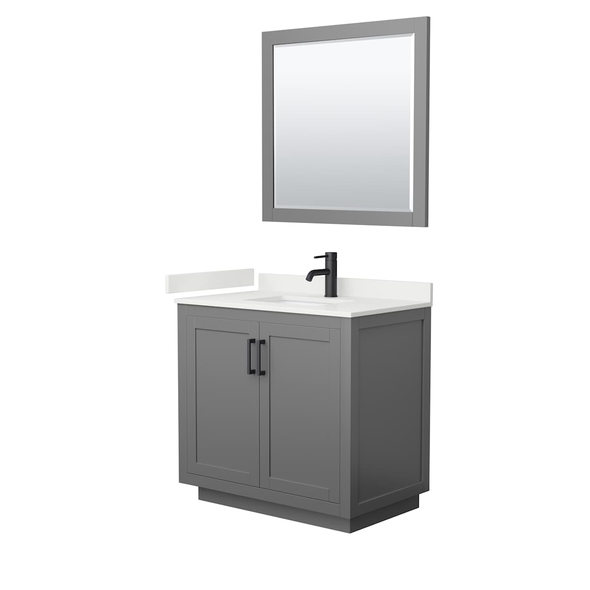 Miranda 36" Free Standing Single Basin Vanity Set with Cabinet, Quartz Vanity Top, and Framed Mirror