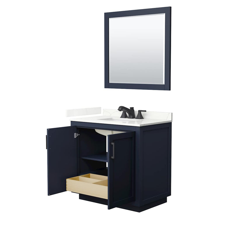 Miranda 36" Free Standing Single Basin Vanity Set with Cabinet, Quartz Vanity Top, and Framed Mirror - image 3