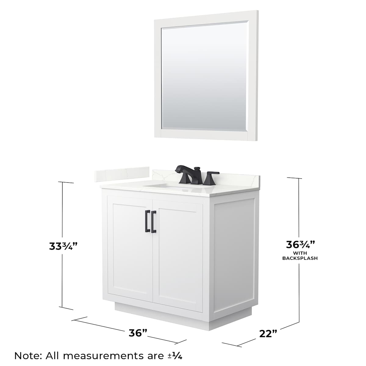 Miranda 36" Free Standing Single Basin Vanity Set with Cabinet, Quartz Vanity Top, and Framed Mirror