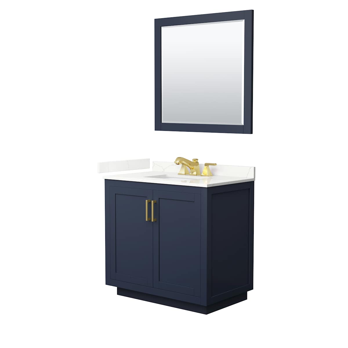 Miranda 36" Free Standing Single Basin Vanity Set with Cabinet, Quartz Vanity Top, and Framed Mirror