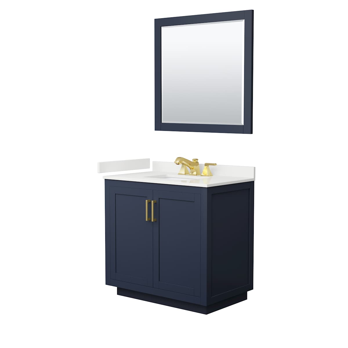 Miranda 36" Free Standing Single Basin Vanity Set with Cabinet, Quartz Vanity Top, and Framed Mirror
