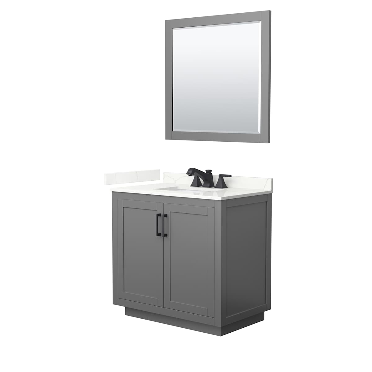 Miranda 36" Free Standing Single Basin Vanity Set with Cabinet, Quartz Vanity Top, and Framed Mirror - image 12