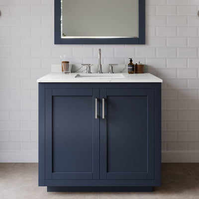 Miranda 36" Free Standing Single Basin Vanity Set with Cabinet, Quartz Vanity Top, and Framed Mirror - image 1