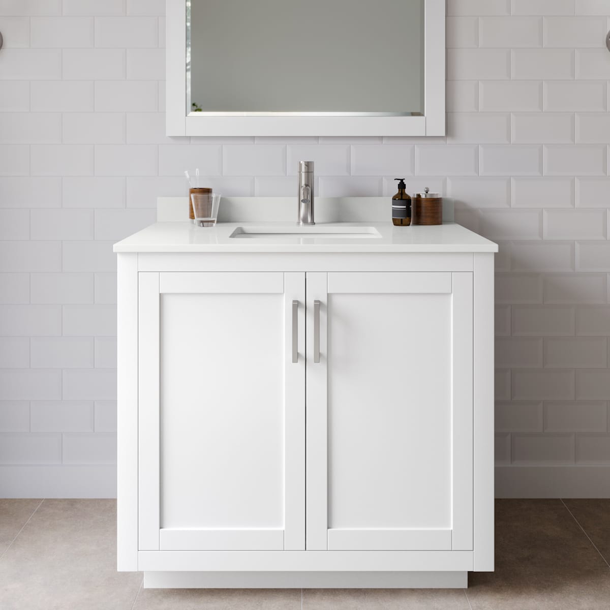 Miranda 36" Free Standing Single Basin Vanity Set with Cabinet and Quartz Vanity Top