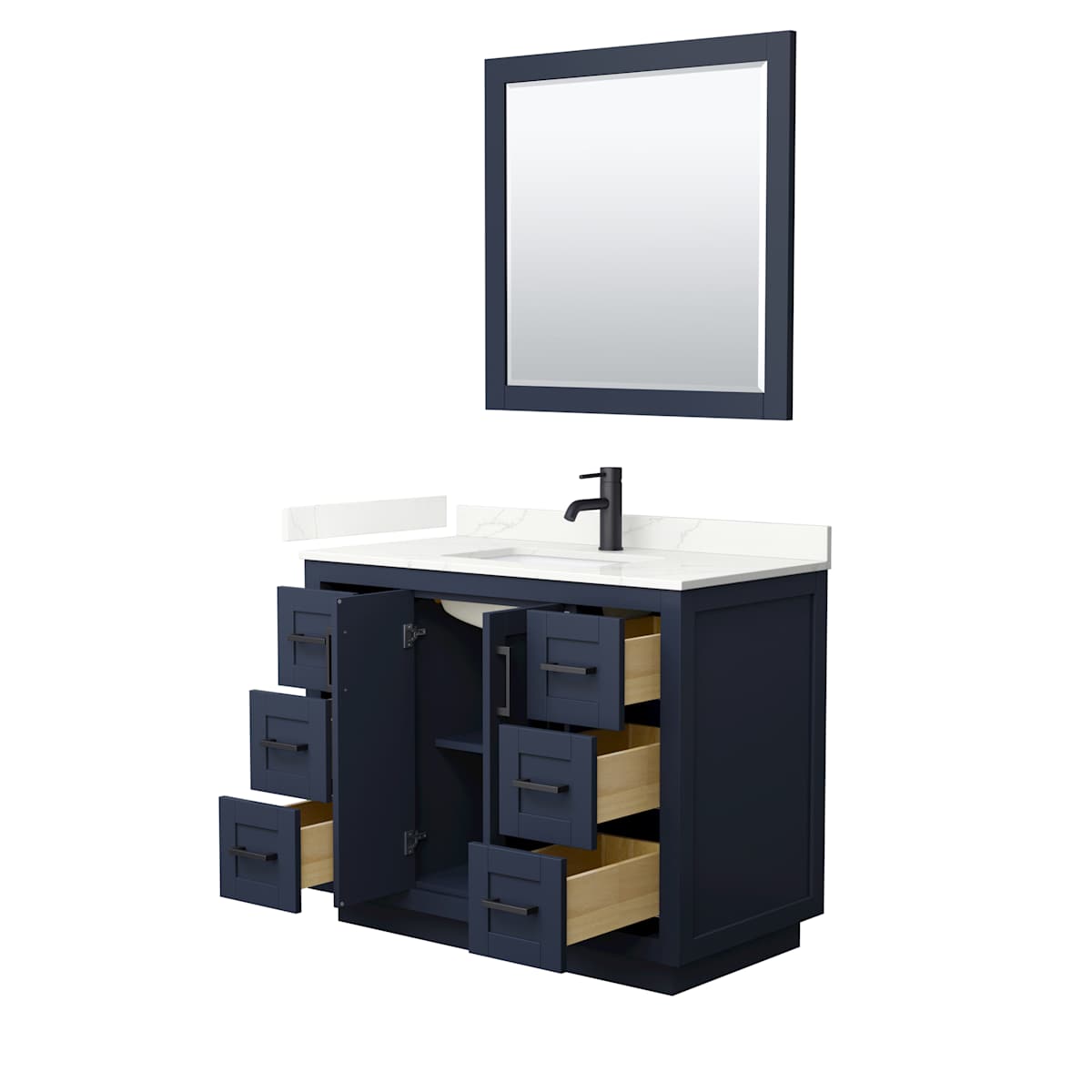 Miranda 42" Free Standing Single Basin Vanity Set with Cabinet, Quartz Vanity Top, and Framed Mirror - image 3