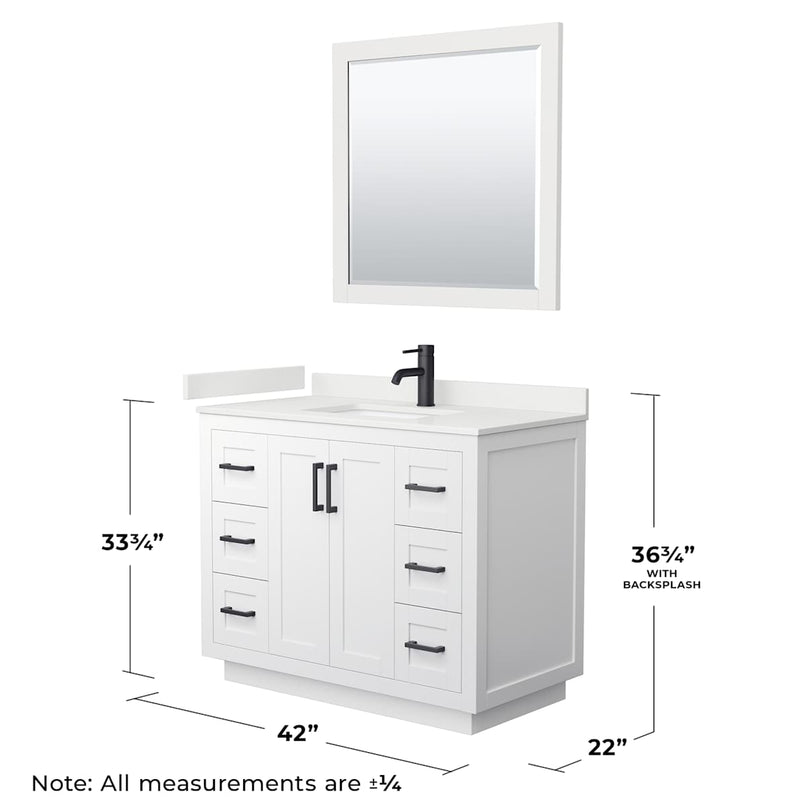 Miranda 42" Free Standing Single Basin Vanity Set with Cabinet, Quartz Vanity Top, and Framed Mirror - image 7