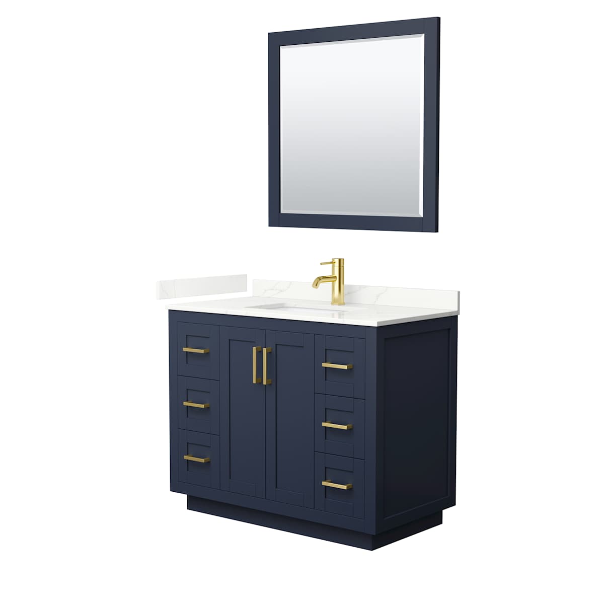 Miranda 42" Free Standing Single Basin Vanity Set with Cabinet, Quartz Vanity Top, and Framed Mirror