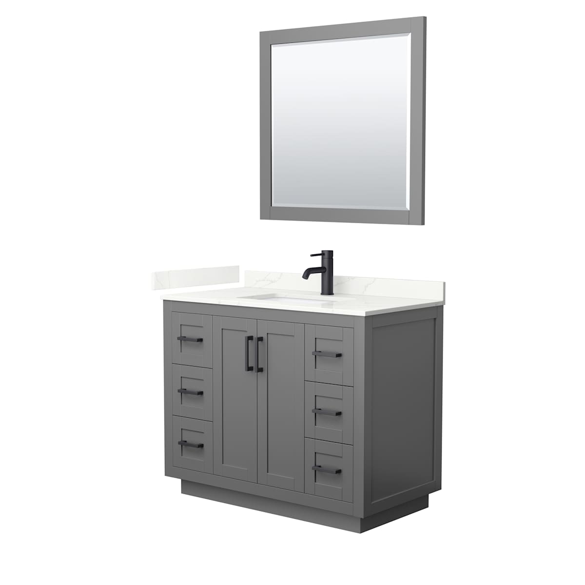 Miranda 42" Free Standing Single Basin Vanity Set with Cabinet, Quartz Vanity Top, and Framed Mirror