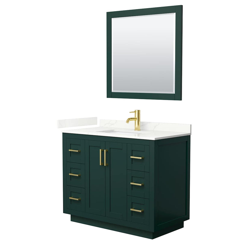 Miranda 42" Free Standing Single Basin Vanity Set with Cabinet, Quartz Vanity Top, and Framed Mirror - image 14