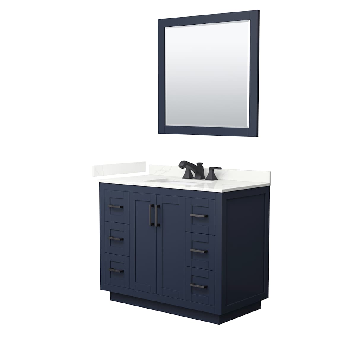 Miranda 42" Free Standing Single Basin Vanity Set with Cabinet, Quartz Vanity Top, and Framed Mirror - image 2