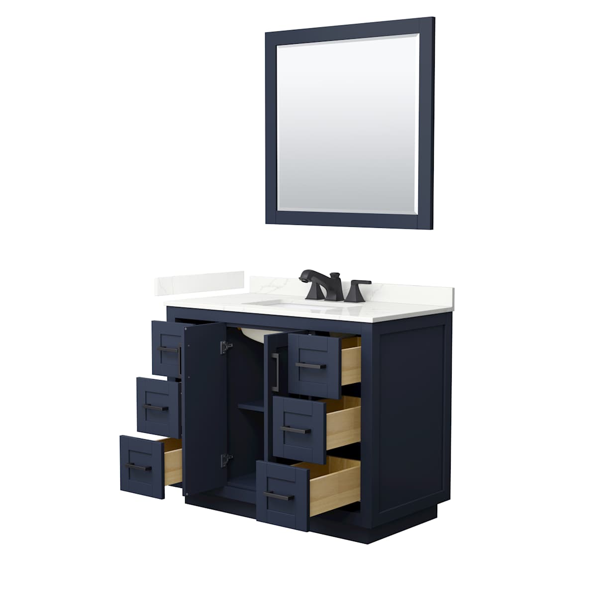 Miranda 42" Free Standing Single Basin Vanity Set with Cabinet, Quartz Vanity Top, and Framed Mirror