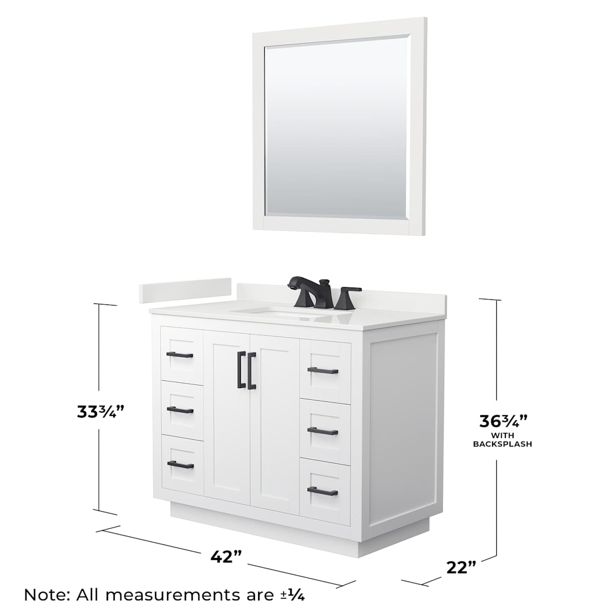 Miranda 42" Free Standing Single Basin Vanity Set with Cabinet, Quartz Vanity Top, and Framed Mirror