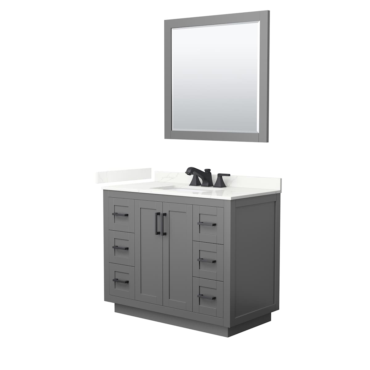 Miranda 42" Free Standing Single Basin Vanity Set with Cabinet, Quartz Vanity Top, and Framed Mirror - image 10