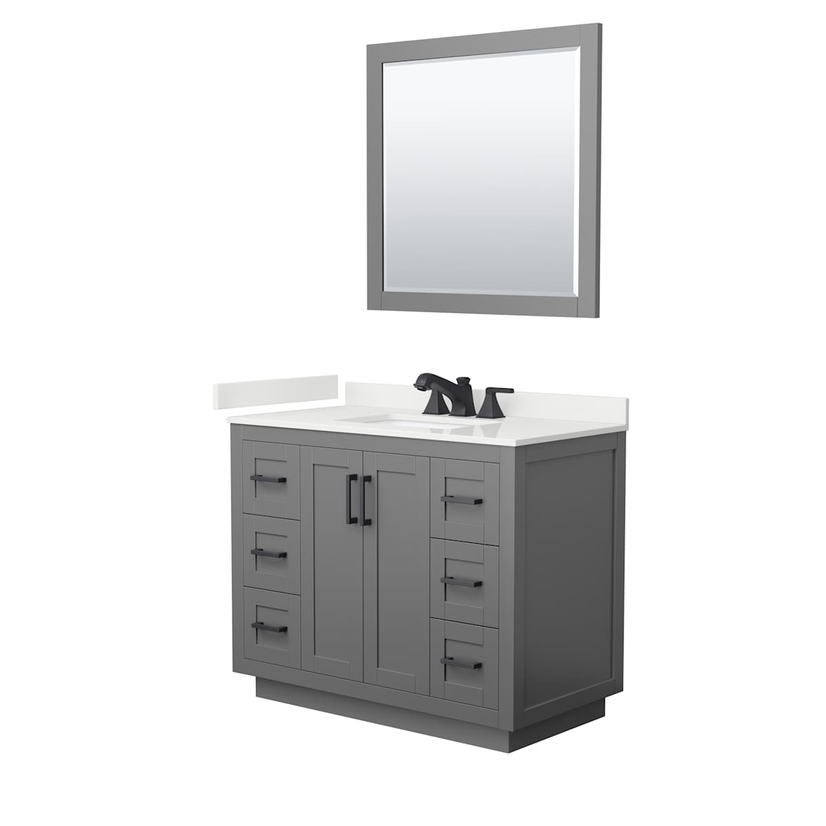 Miranda 42" Free Standing Single Basin Vanity Set with Cabinet, Quartz Vanity Top, and Framed Mirror