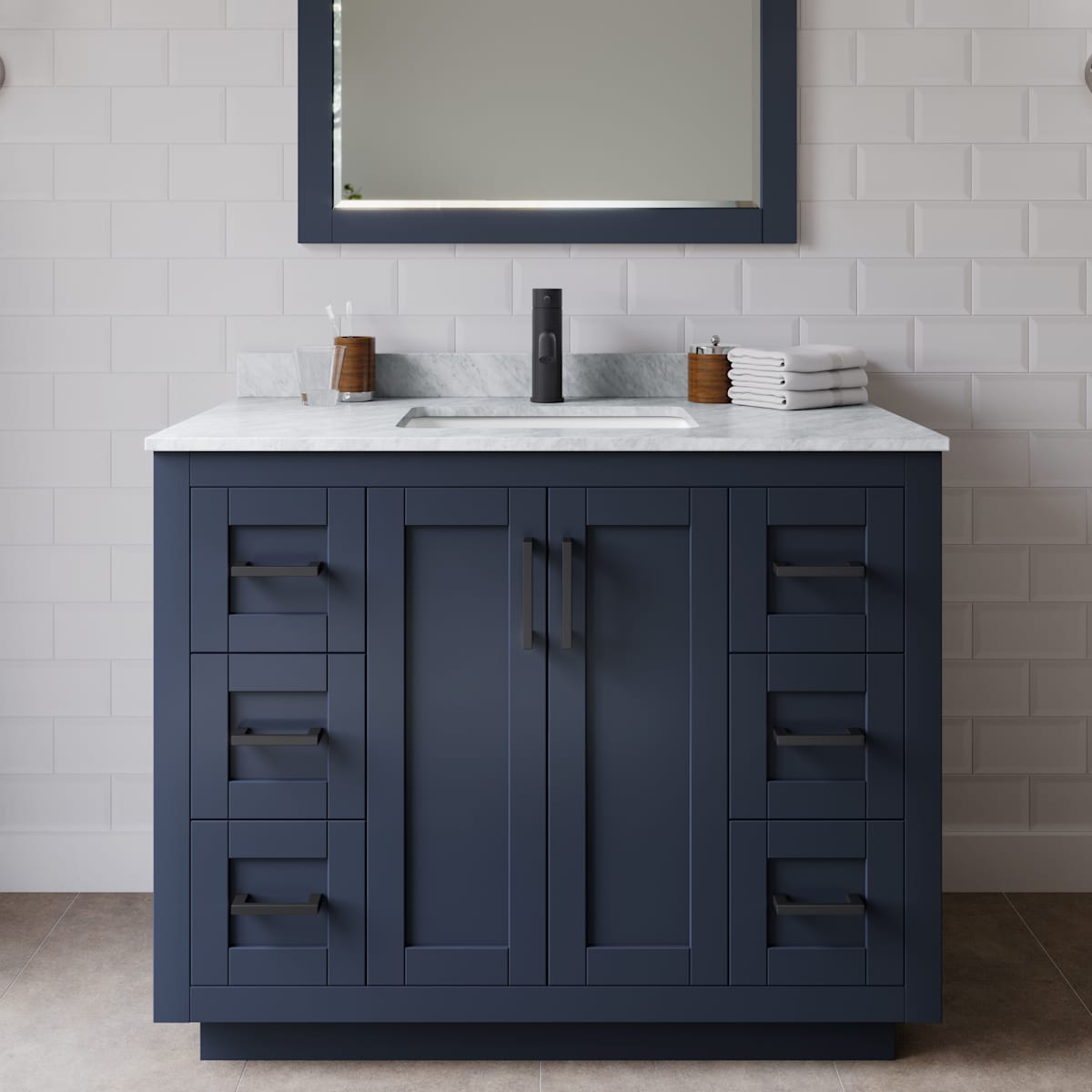 Miranda 42" Free Standing Single Basin Vanity Set with Cabinet and Marble Vanity Top - image 1