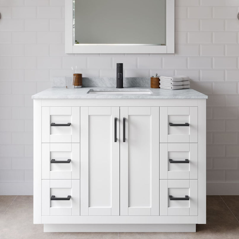 Miranda 42" Free Standing Single Basin Vanity Set with Cabinet, Marble Vanity Top, and Framed Mirror - image 1