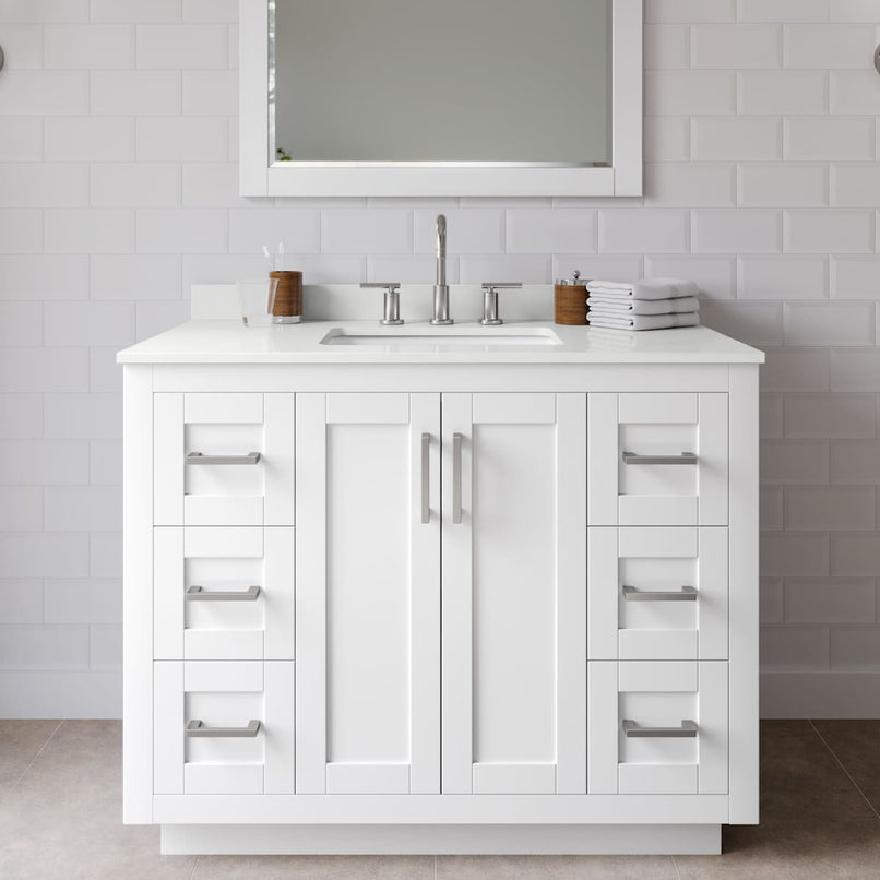Miranda 42" Free Standing Single Basin Vanity Set with Cabinet, Quartz Vanity Top, and Framed Mirror - image 1