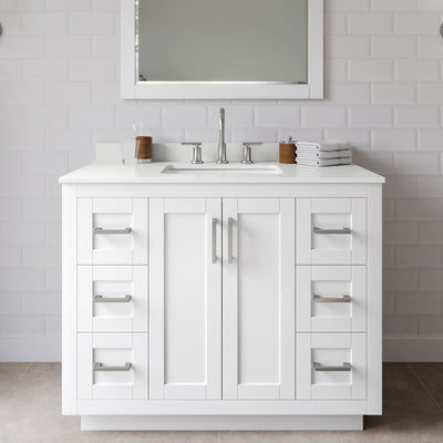 Miranda 42" Free Standing Single Basin Vanity Set with Cabinet, Quartz Vanity Top, and Framed Mirror - image 1