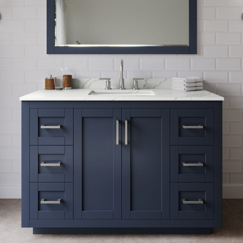 Miranda 48" Free Standing Single Basin Vanity Set with Cabinet, Quartz Vanity Top, and Framed Mirror - image 1