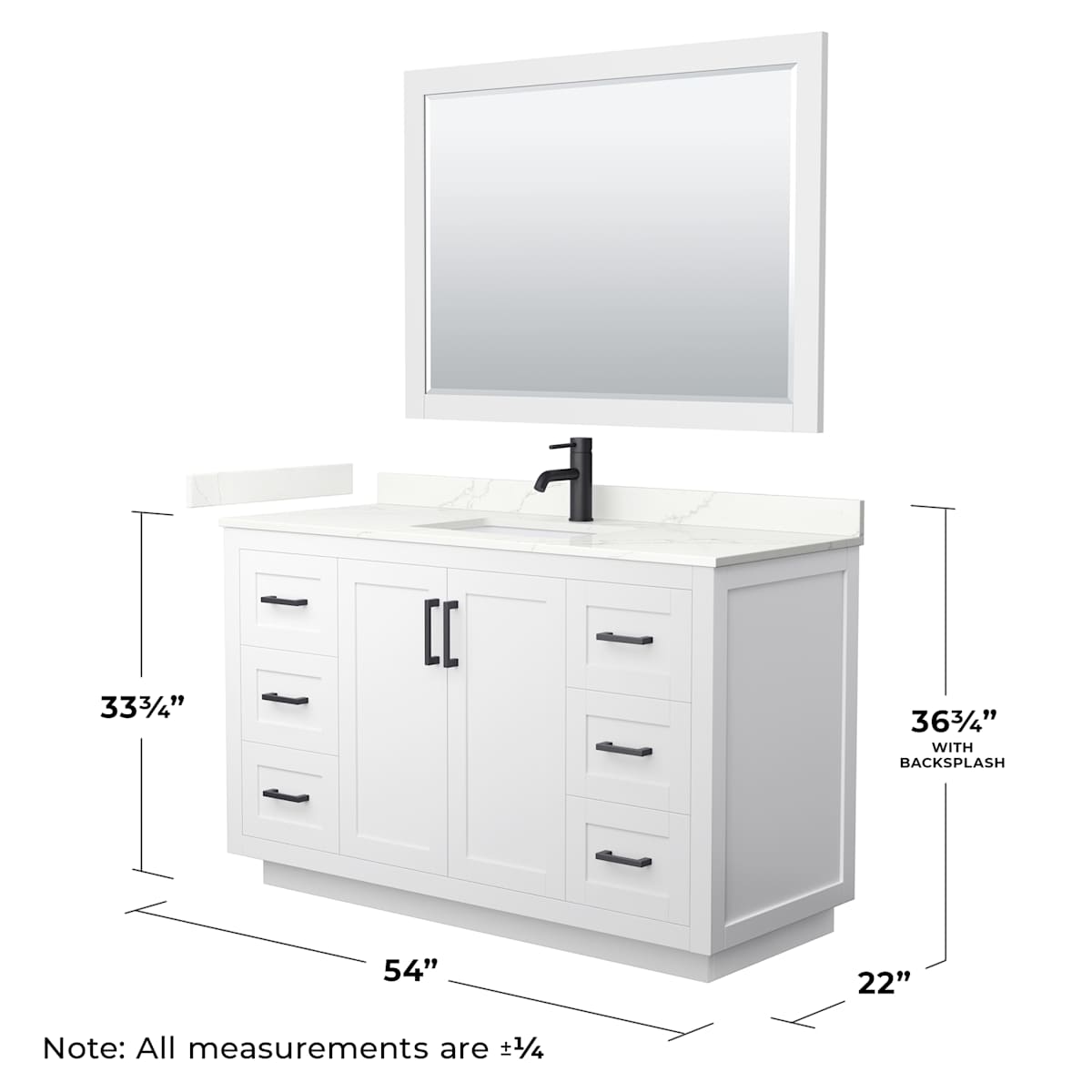 Miranda 54" Free Standing Single Basin Vanity Set with Cabinet, Quartz Vanity Top, and Framed Mirror