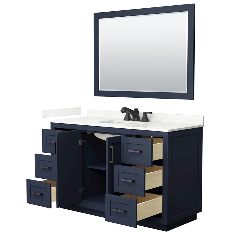 Miranda 54" Free Standing Single Basin Vanity Set with Cabinet, Quartz Vanity Top, and Framed Mirror - image 3