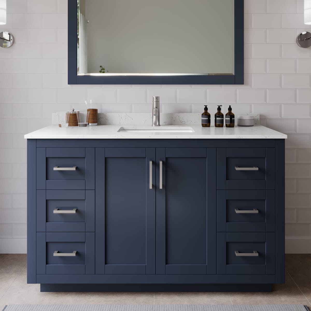 Miranda 54" Free Standing Single Basin Vanity Set with Cabinet, Cultured Marble Vanity Top, and Framed Mirror - image 1
