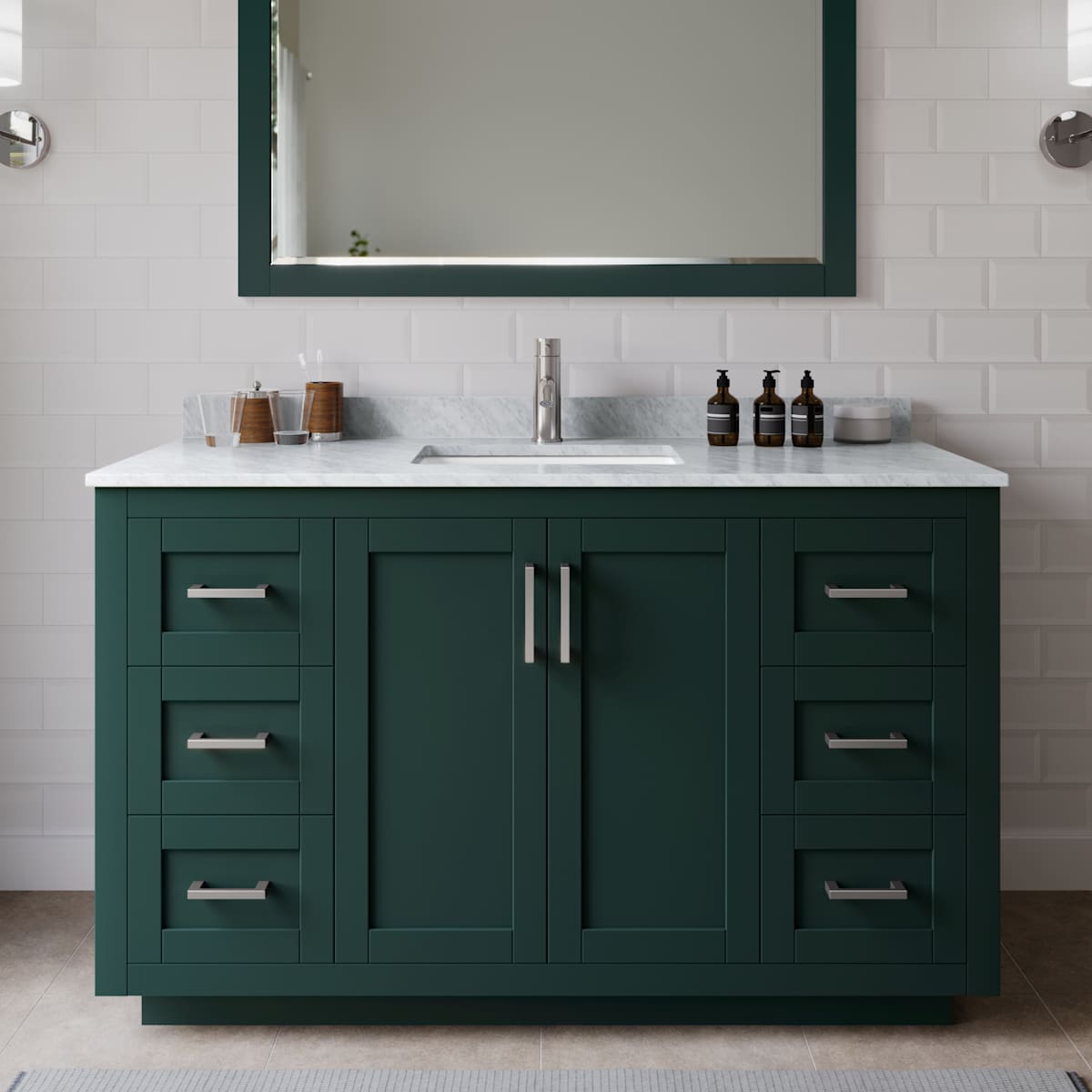Miranda 54" Free Standing Single Basin Vanity Set with Cabinet, Marble Vanity Top, and Framed Mirror - image 1