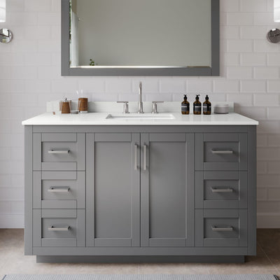 Miranda 54" Free Standing Single Basin Vanity Set with Cabinet, Quartz Vanity Top, and Framed Mirror - image 1