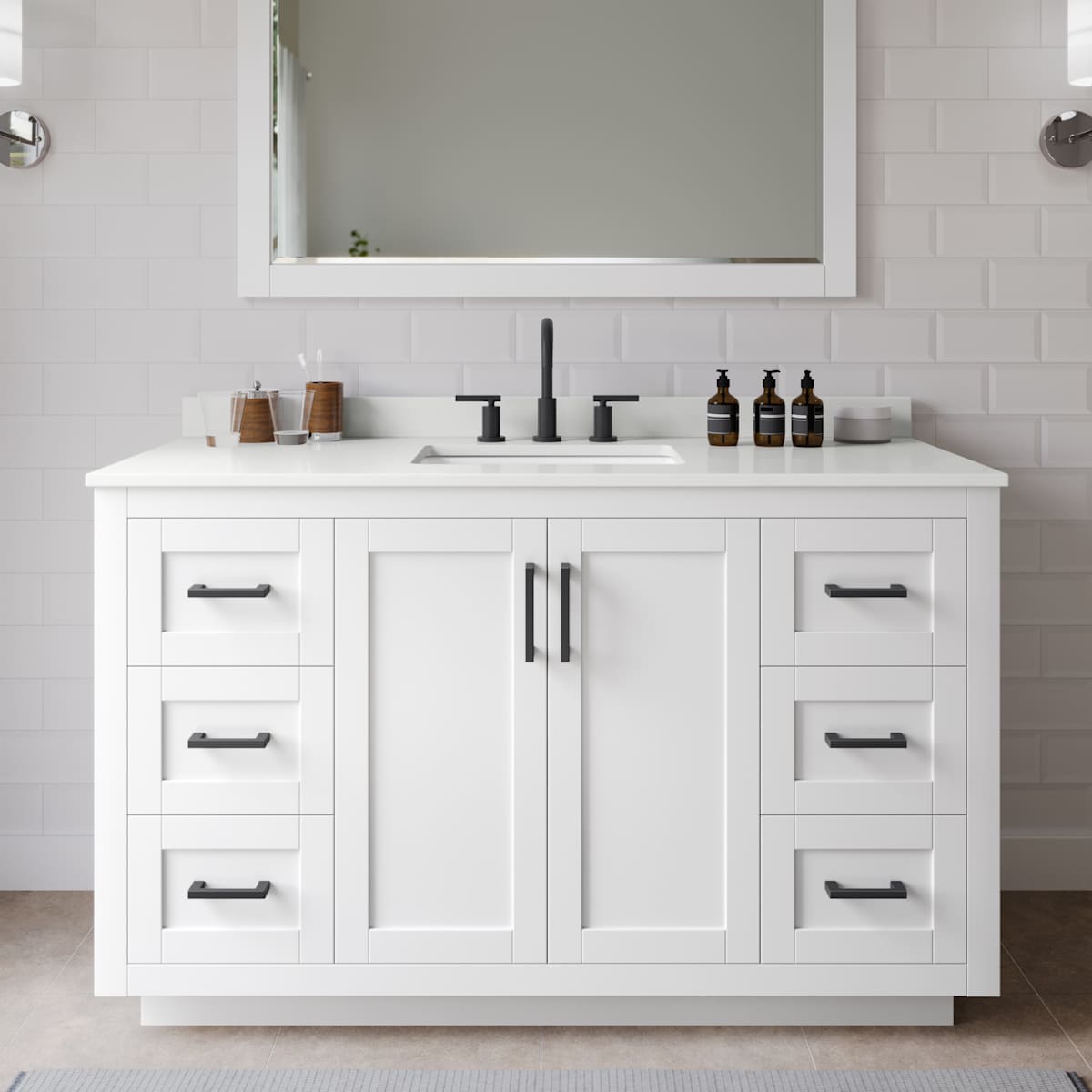 Miranda 54" Free Standing Single Basin Vanity Set with Cabinet and Quartz Vanity Top