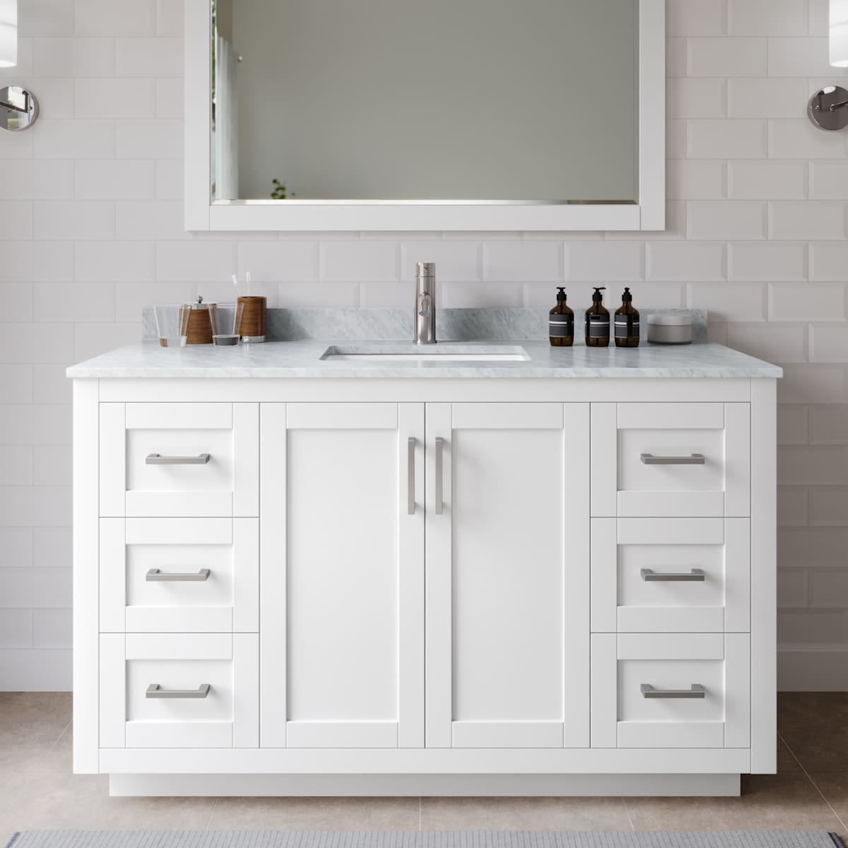 Miranda 54" Free Standing Single Basin Vanity Set with Cabinet and Marble Vanity Top - image 1
