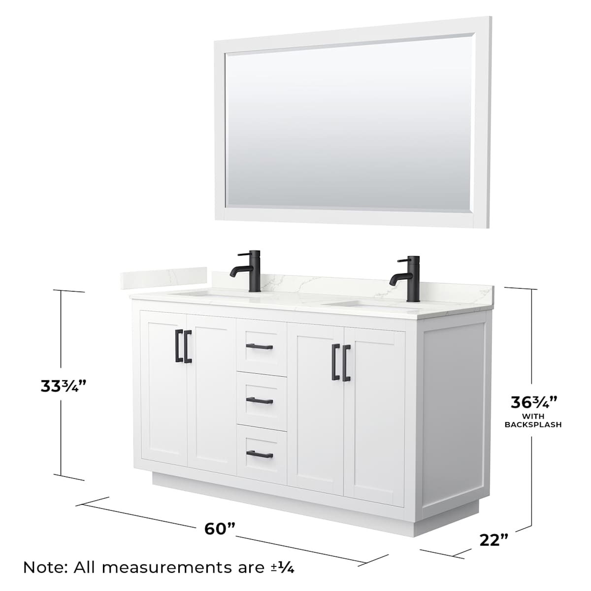 Miranda 60" Free Standing Double Basin Vanity Set with Cabinet, Quartz Vanity Top, and Framed Mirror