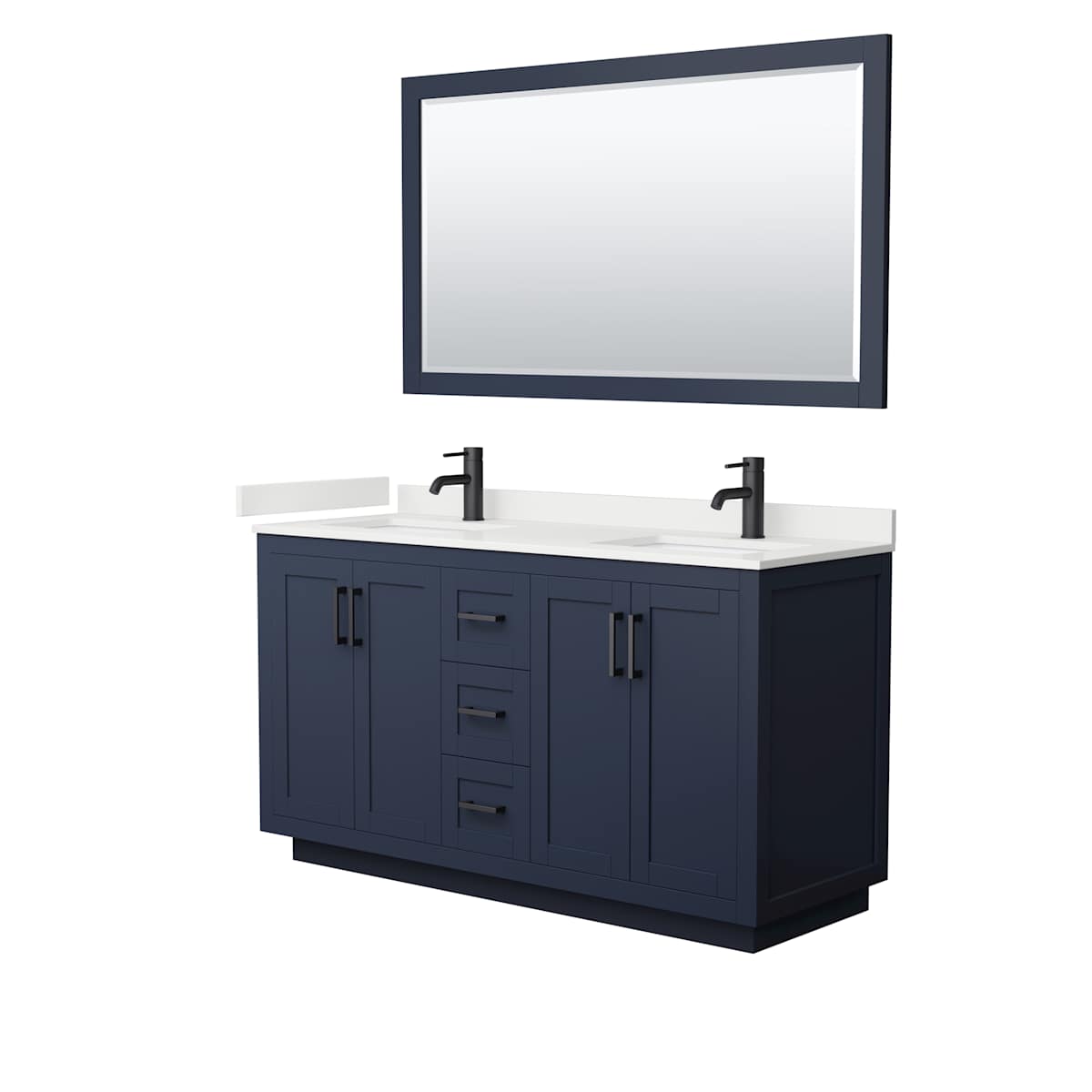 Miranda 60" Free Standing Double Basin Vanity Set with Cabinet, Quartz Vanity Top, and Framed Mirror