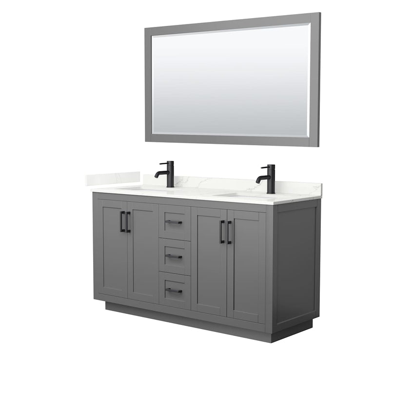 Miranda 60" Free Standing Double Basin Vanity Set with Cabinet, Quartz Vanity Top, and Framed Mirror - image 10