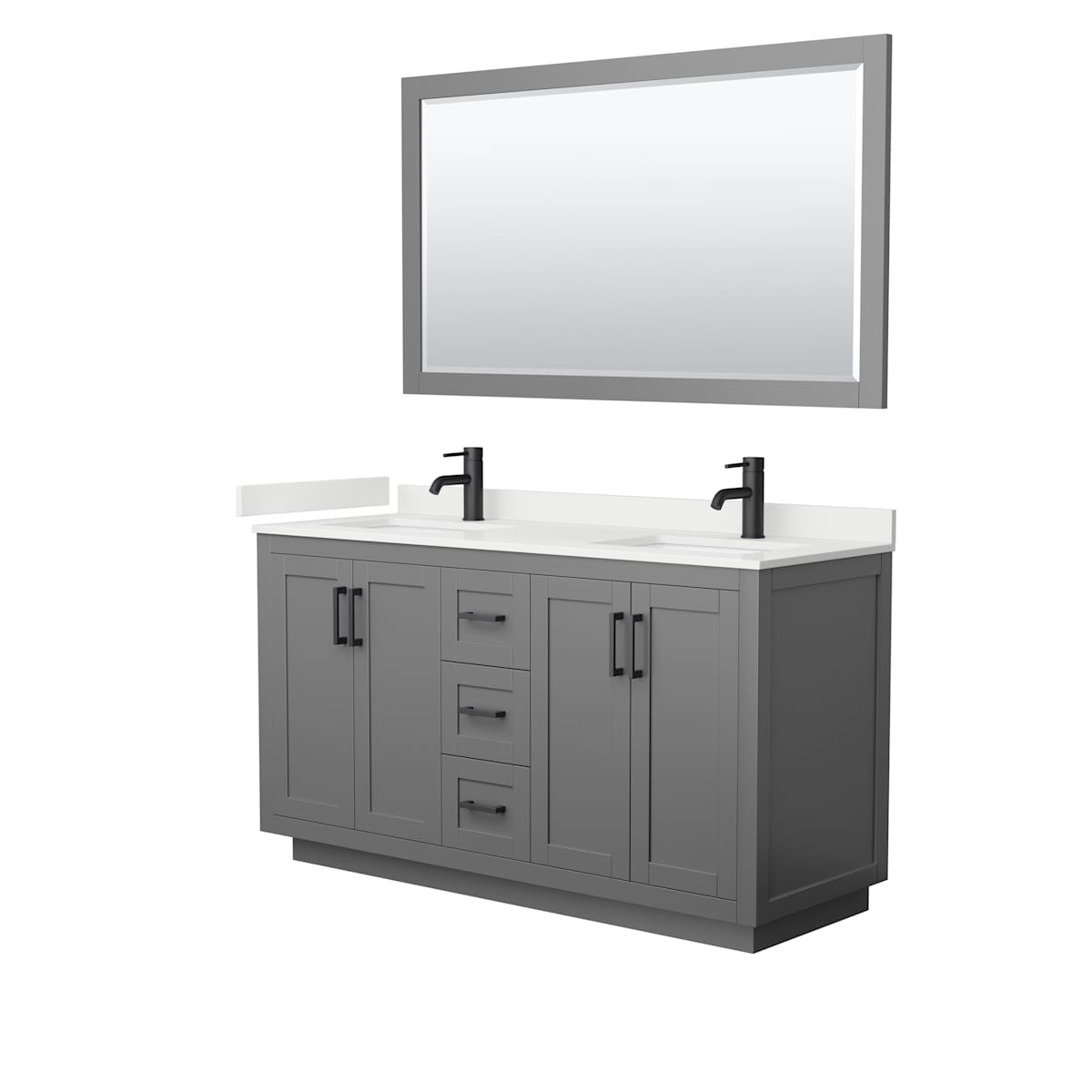 Miranda 60" Free Standing Double Basin Vanity Set with Cabinet, Quartz Vanity Top, and Framed Mirror