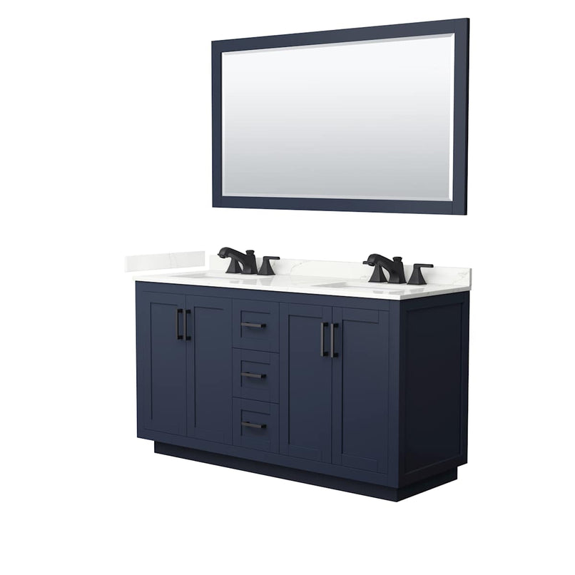 Miranda 60" Free Standing Double Basin Vanity Set with Cabinet, Quartz Vanity Top, and Framed Mirror - image 2